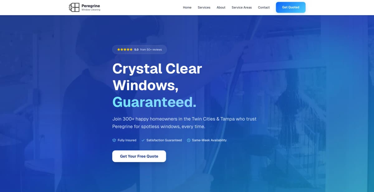 Peregrine Window Cleaning - custom website for Minneapolis window cleaning company