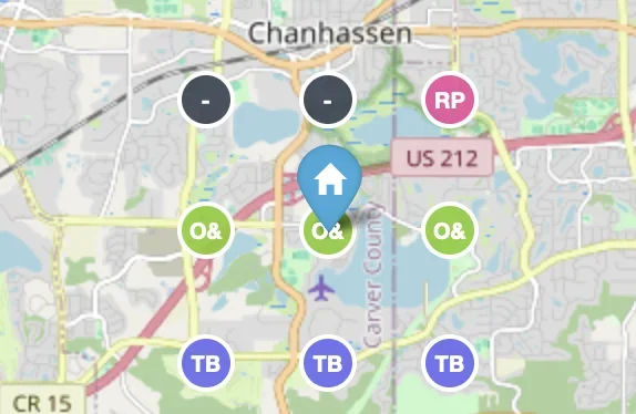 Local SEO rank tracker grid showing Google Maps rankings across service area neighborhoods